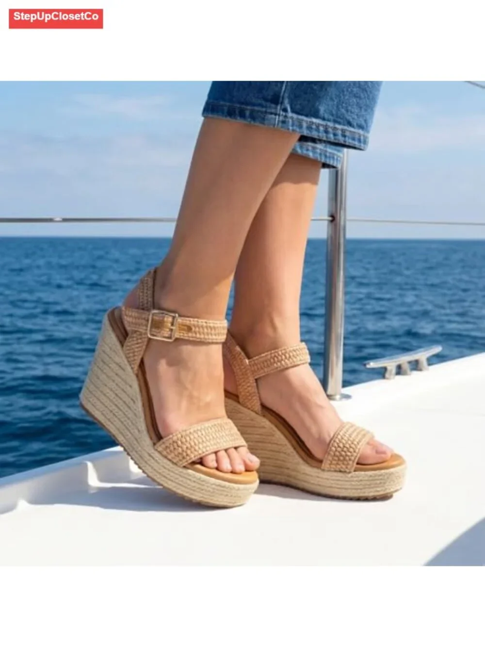Espadrille Wedge Sandals Platform Ankle Strap Open Toe Raffia